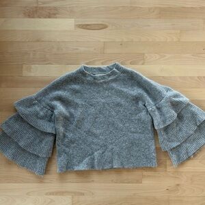 Endless Rose Gray Ruffle Sleeve Crewneck Sweater